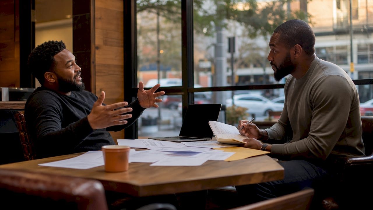 Two professionals discussing freight forwarder licenses