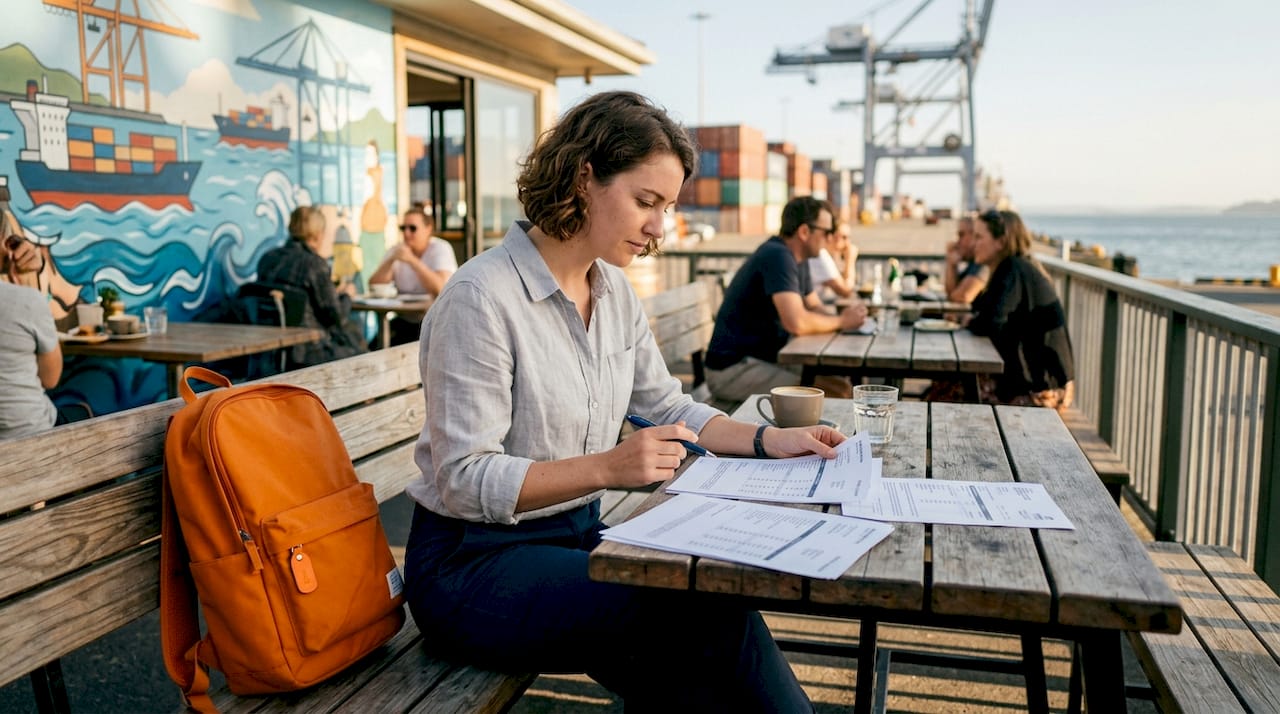 Hands calculating shipping costs at desk
