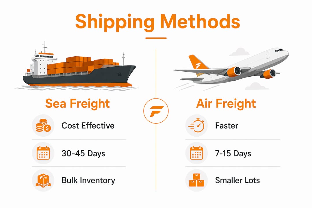 Infographic comparing sea and air freight methods