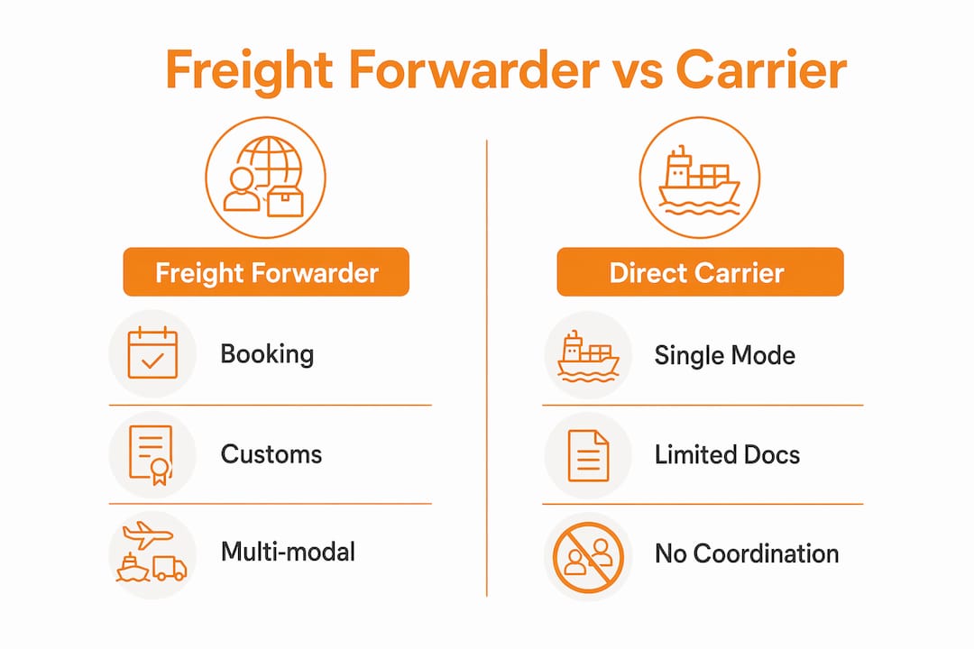 Comparison infographic of freight forwarders and direct carriers