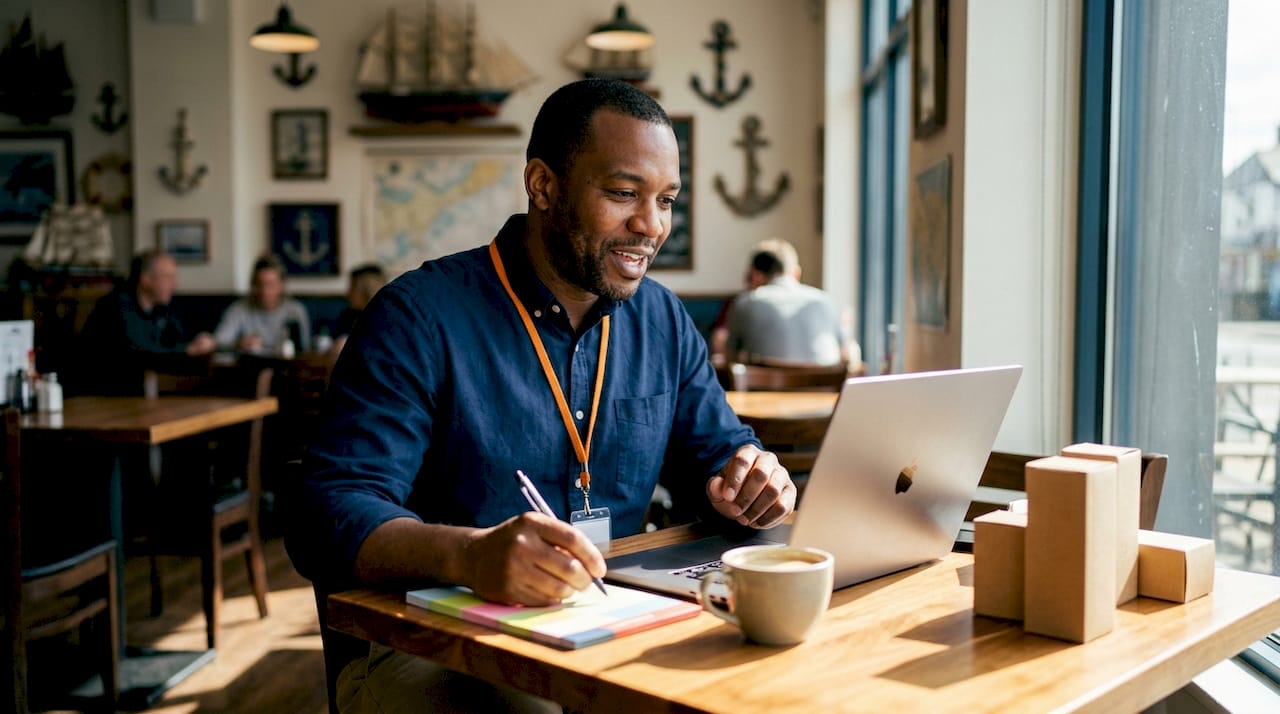 Businessman vetting supplier during video call