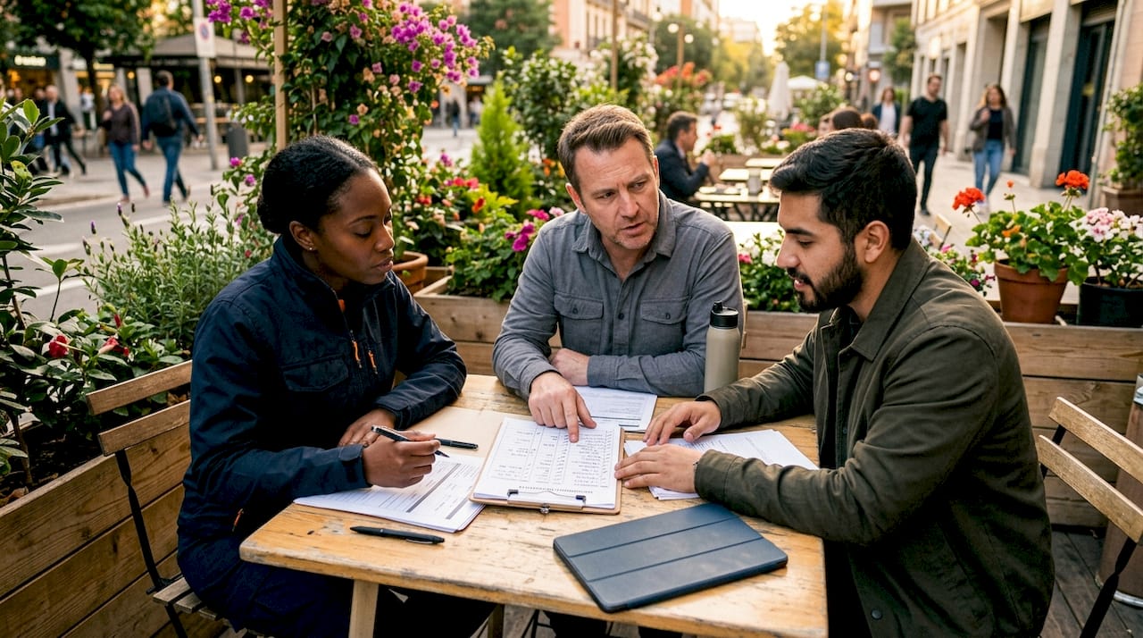 Hands exchanging logistics checklist in meeting