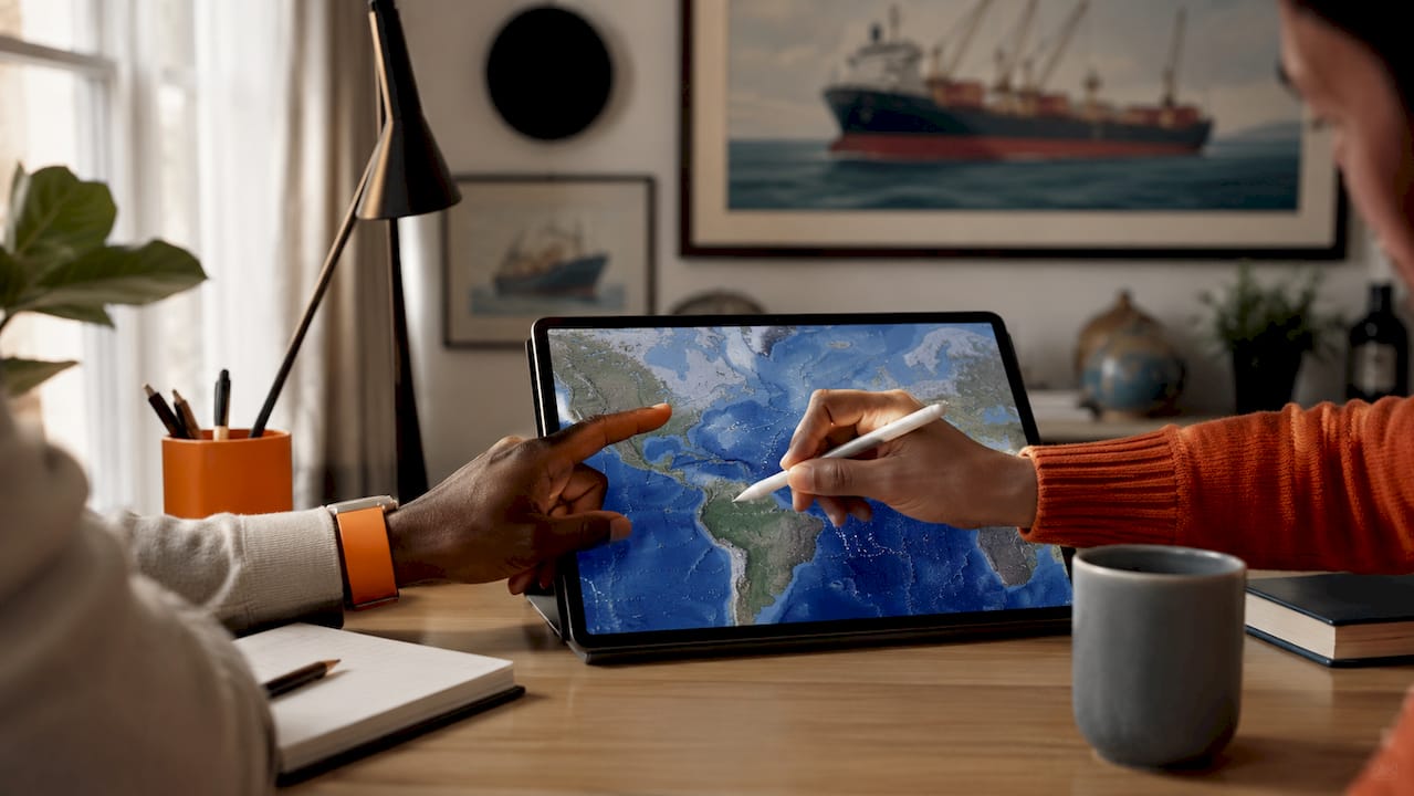 Hands using tablet to track cargo shipments