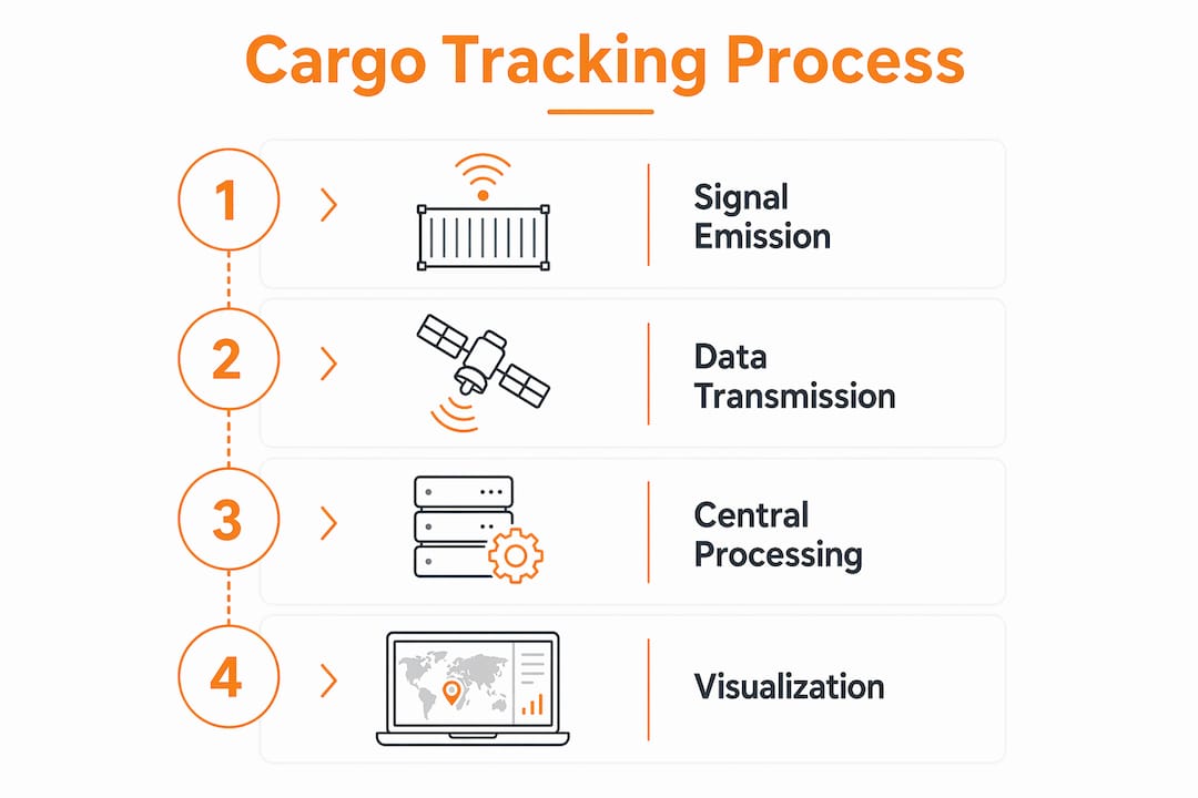 Infographic depicting cargo tracking system process steps