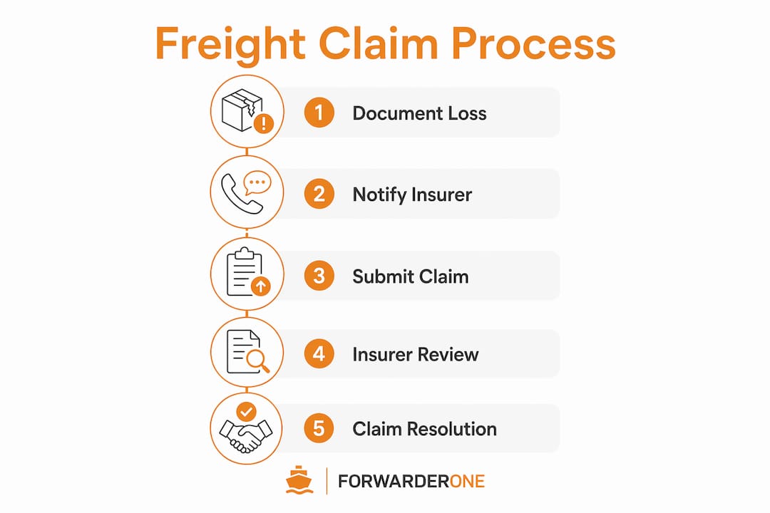 Infographic outlining freight insurance claim filing steps