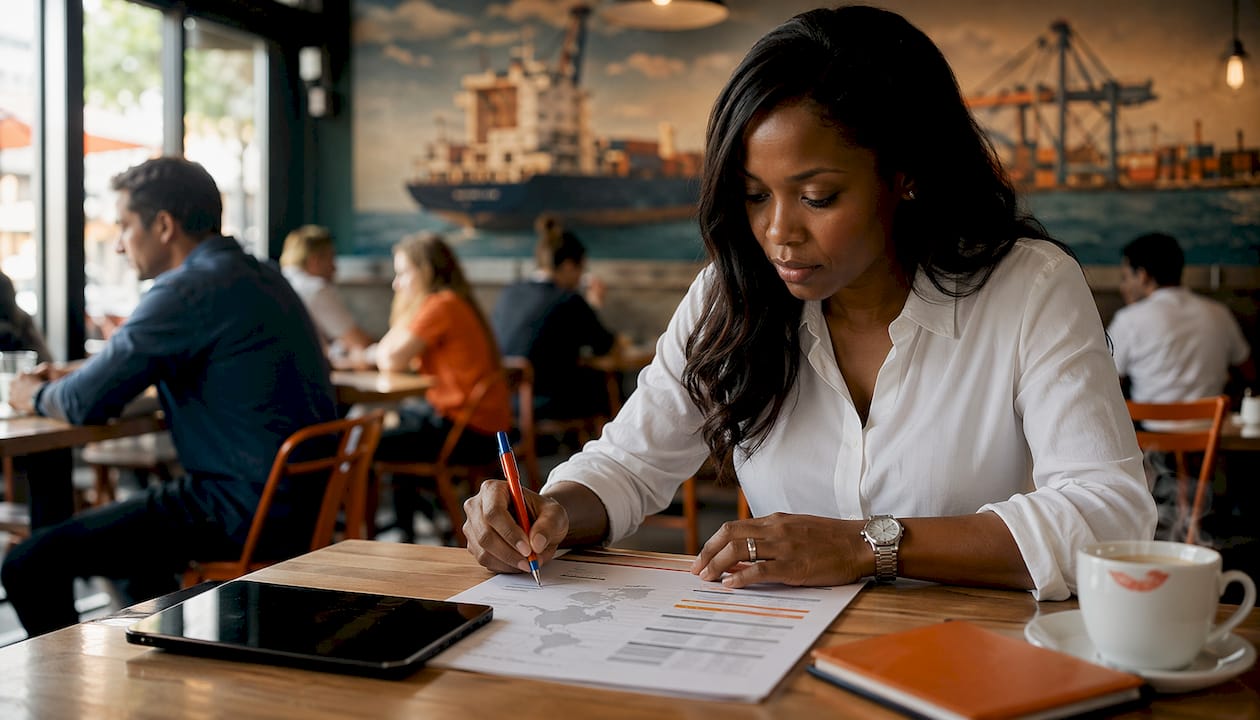 Hands pointing at shipping checklist on desk