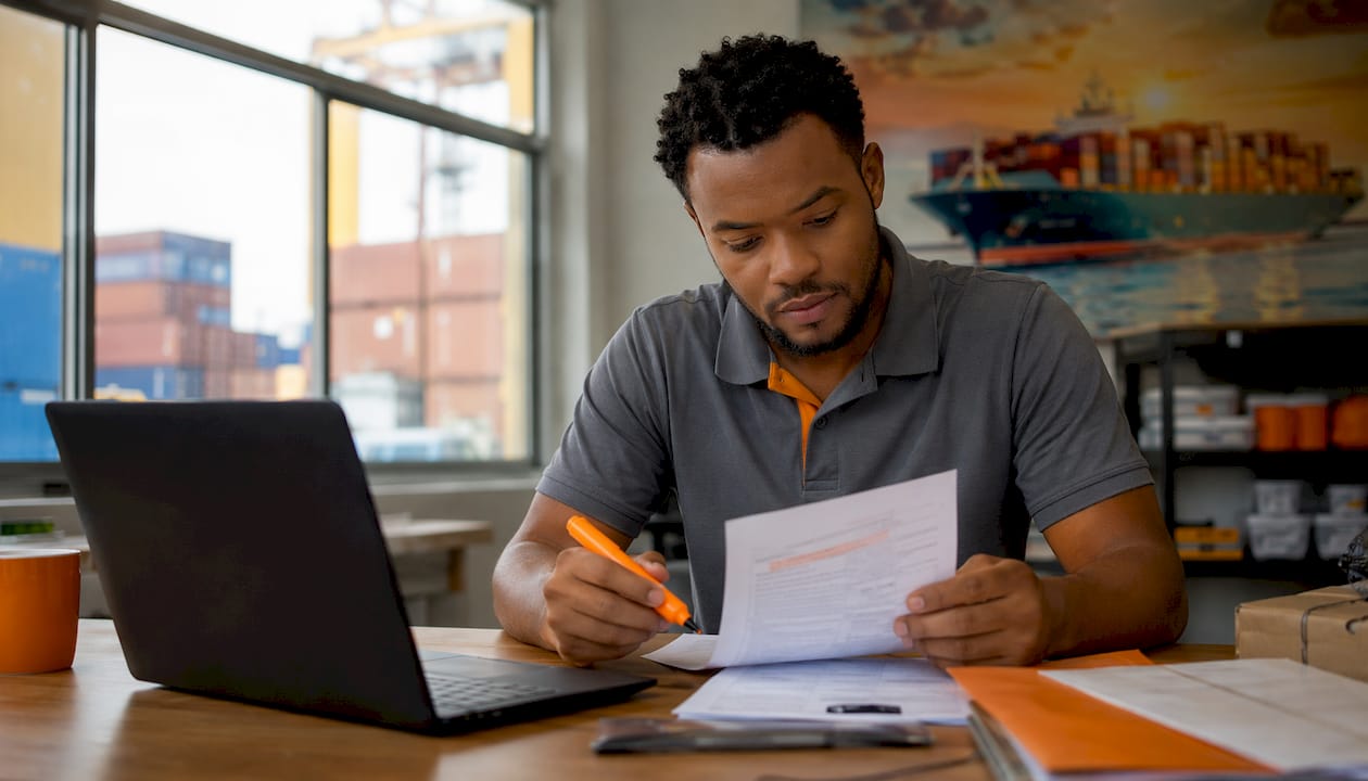 Man reviewing cargo insurance claim form