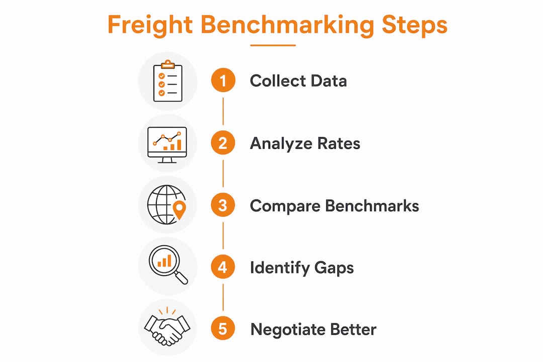 Infographic illustrating freight rate benchmarking process steps