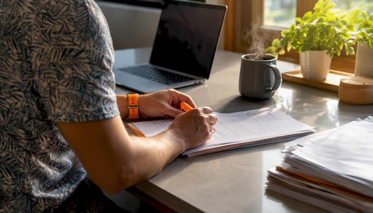 Hands reviewing customs document checklist