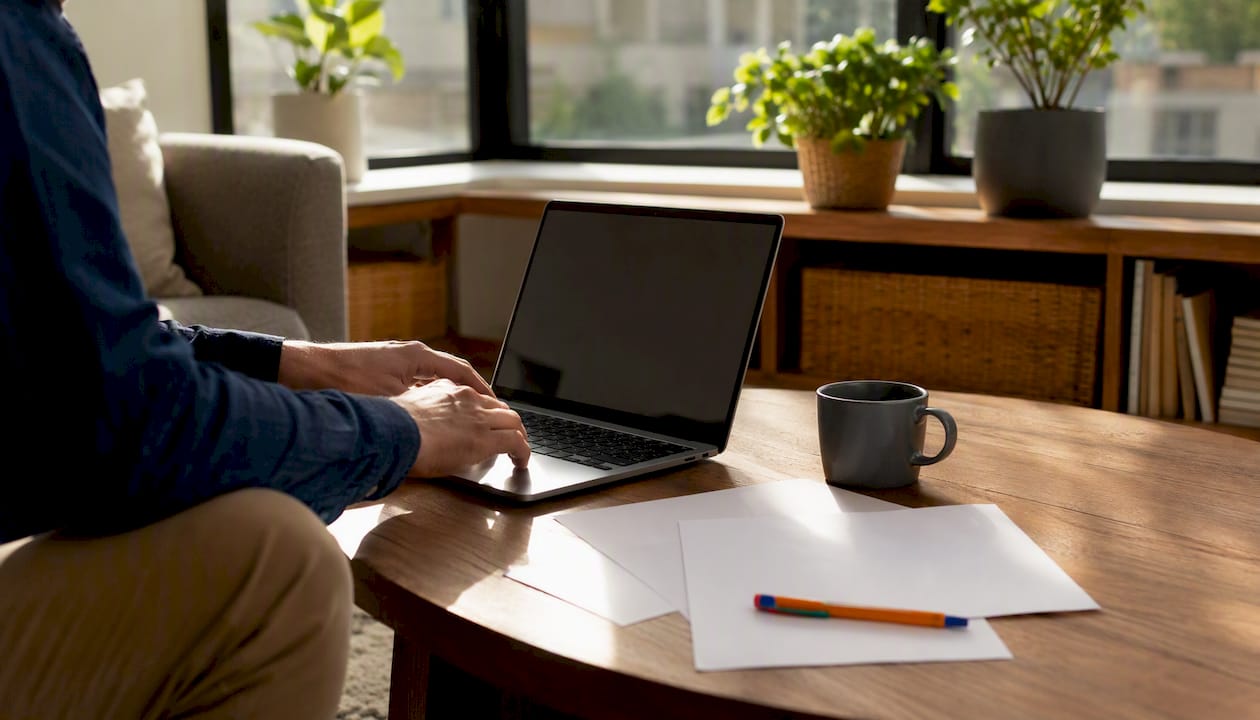 Hands typing on laptop preparing customs refund CSV