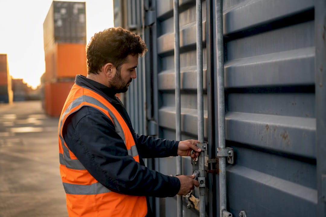 Customs hands inspecting container locks