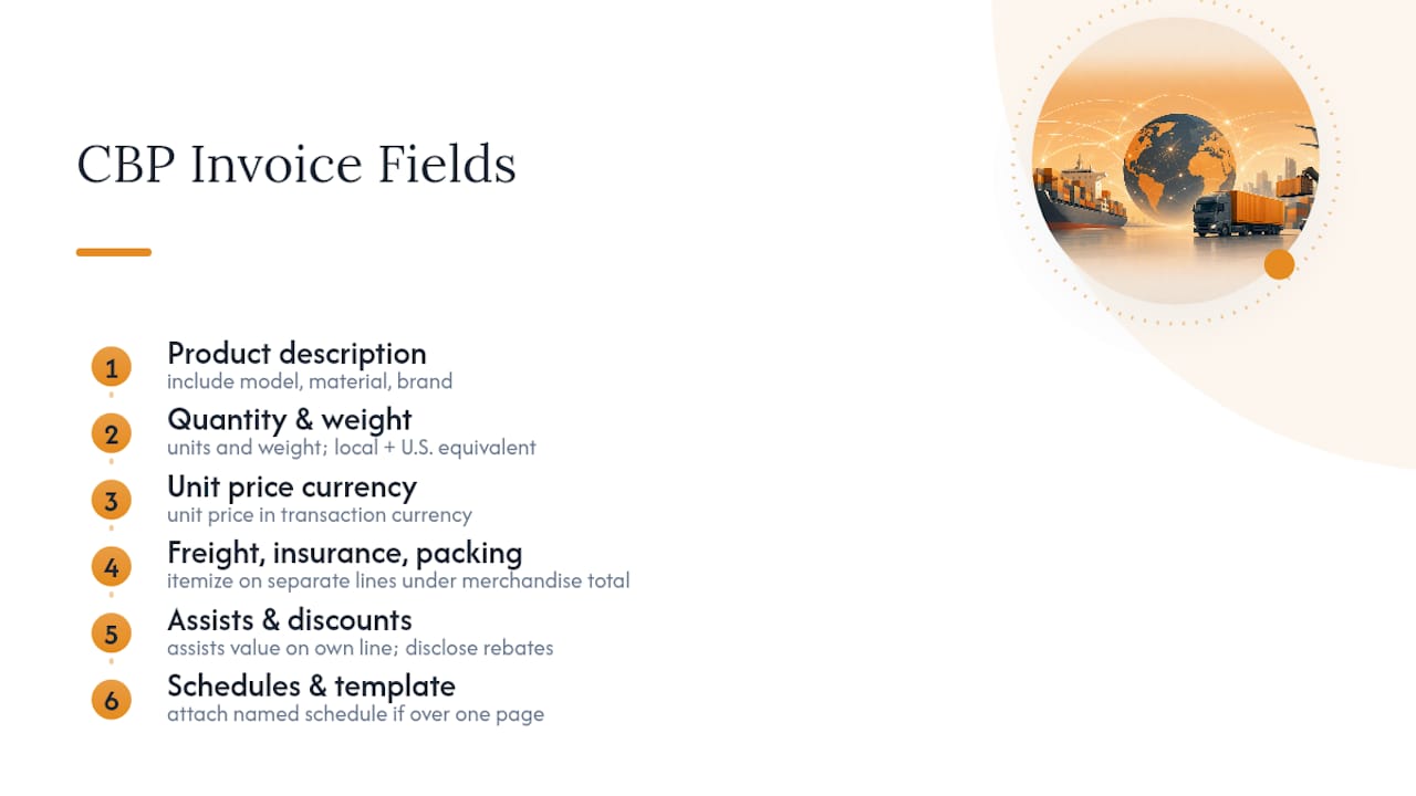 Commercial invoice field requirements diagram