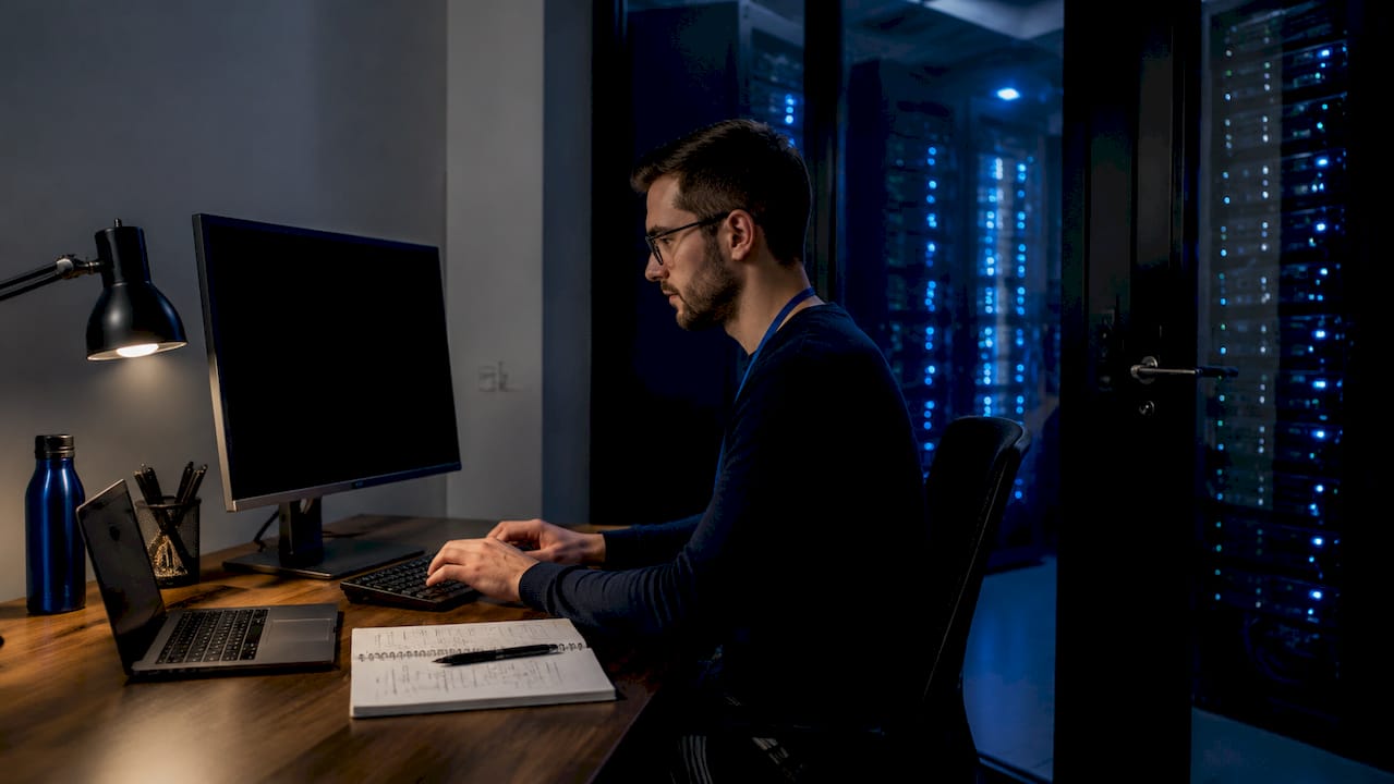 IT specialist working with secure audit logs