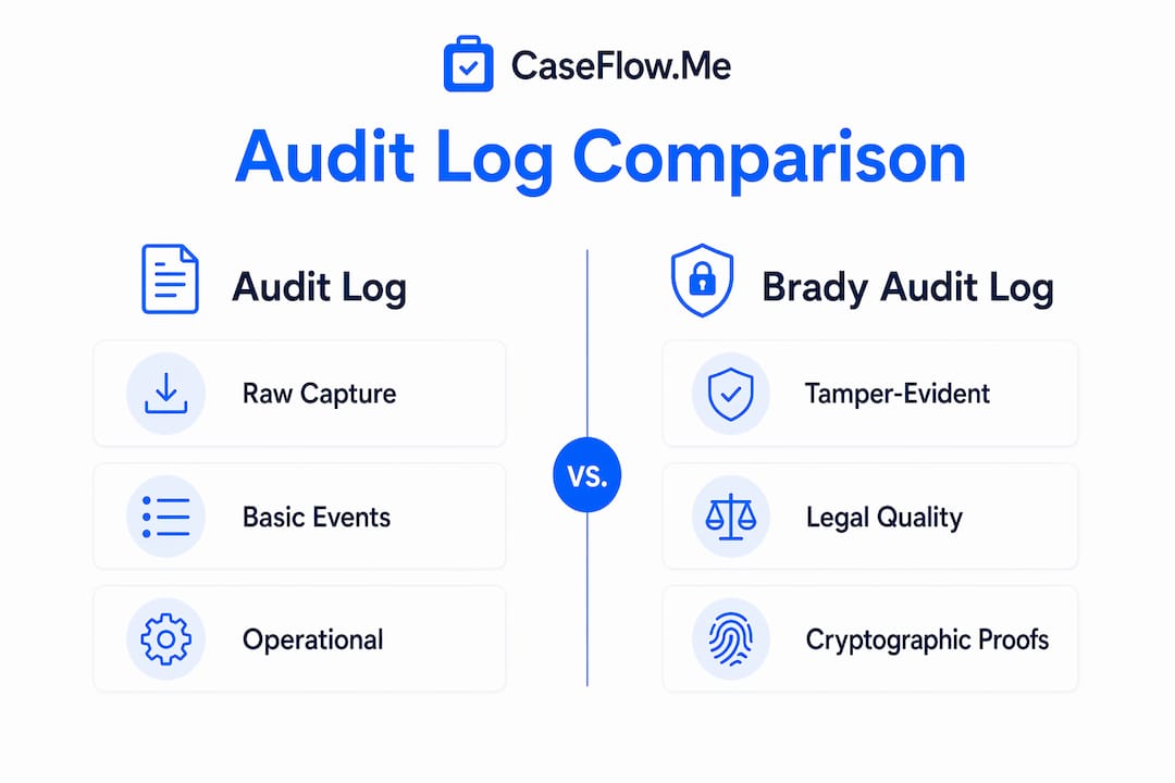 Infographic comparing audit logs with Brady audit logs
