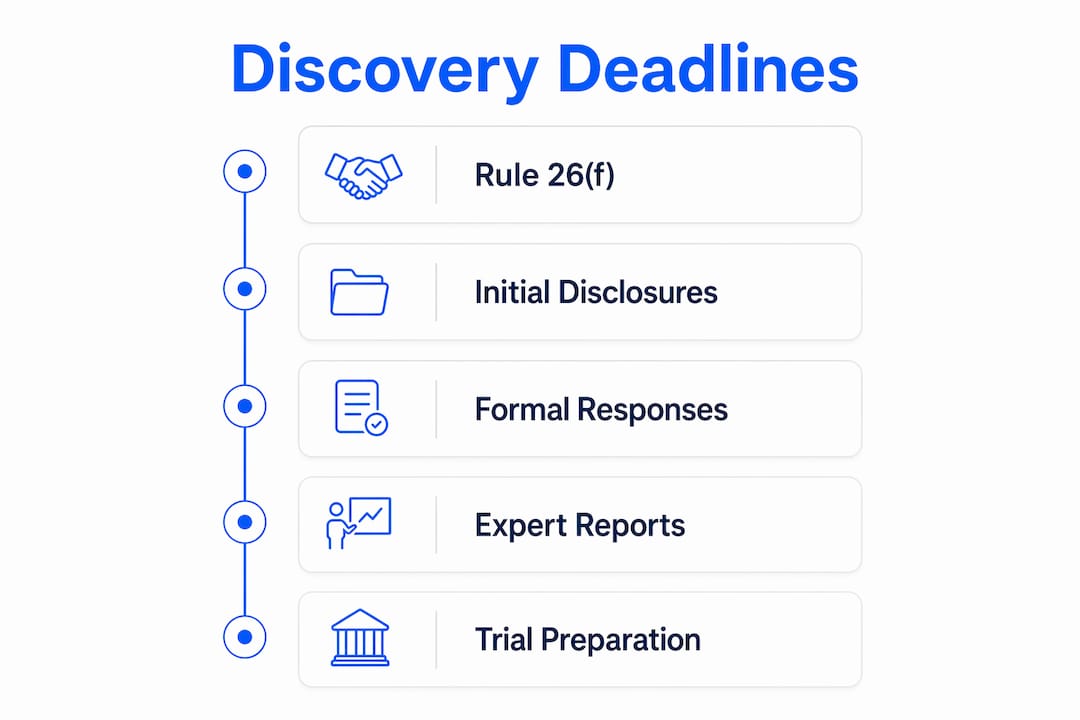 Infographic showing discovery disclosure deadlines timeline