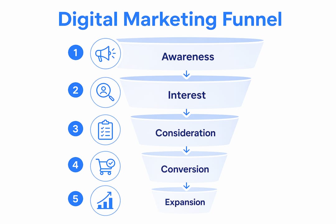 Infographic illustrating digital marketing funnel stages