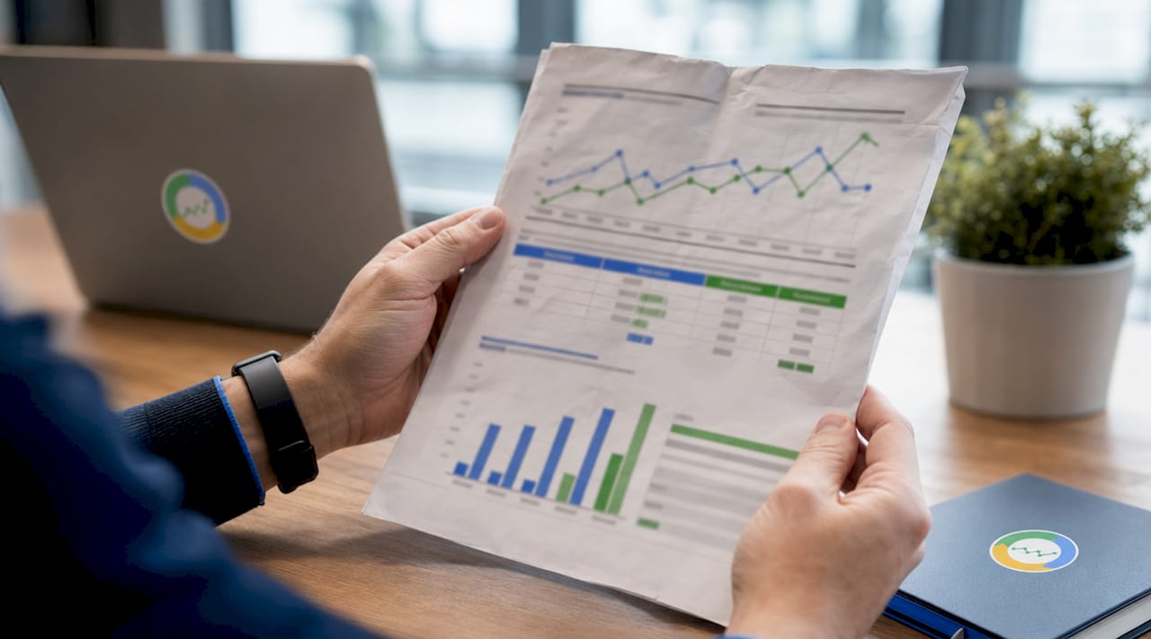 Hands reviewing AI bidding strategy table on paper