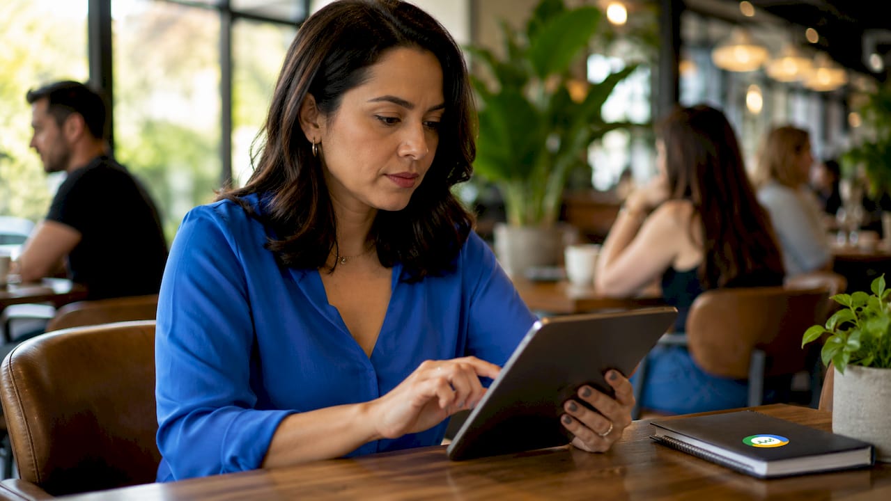 Marketer using tablet for strategy planning