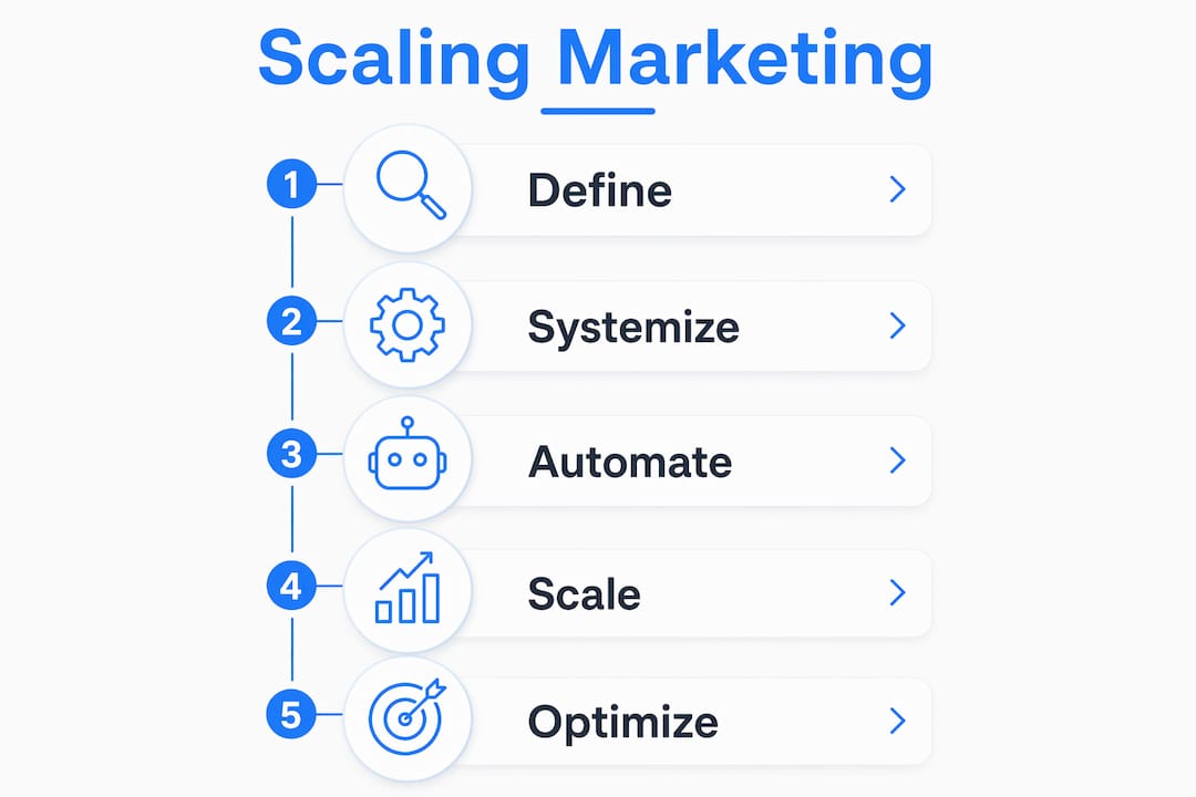 Infographic displaying steps to scale marketing strategy