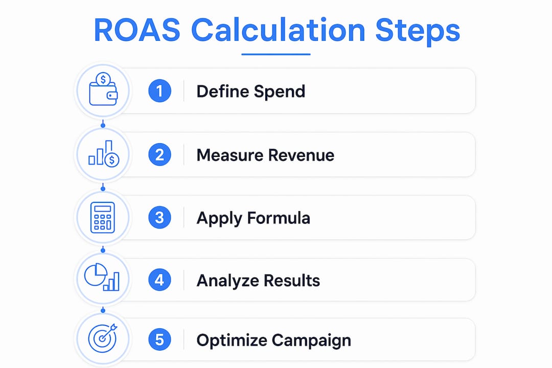 Vertical infographic illustrating ROAS calculation steps