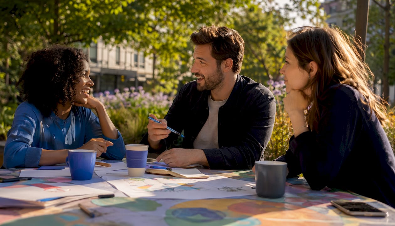 Marketing team brainstorming ad creative ideas