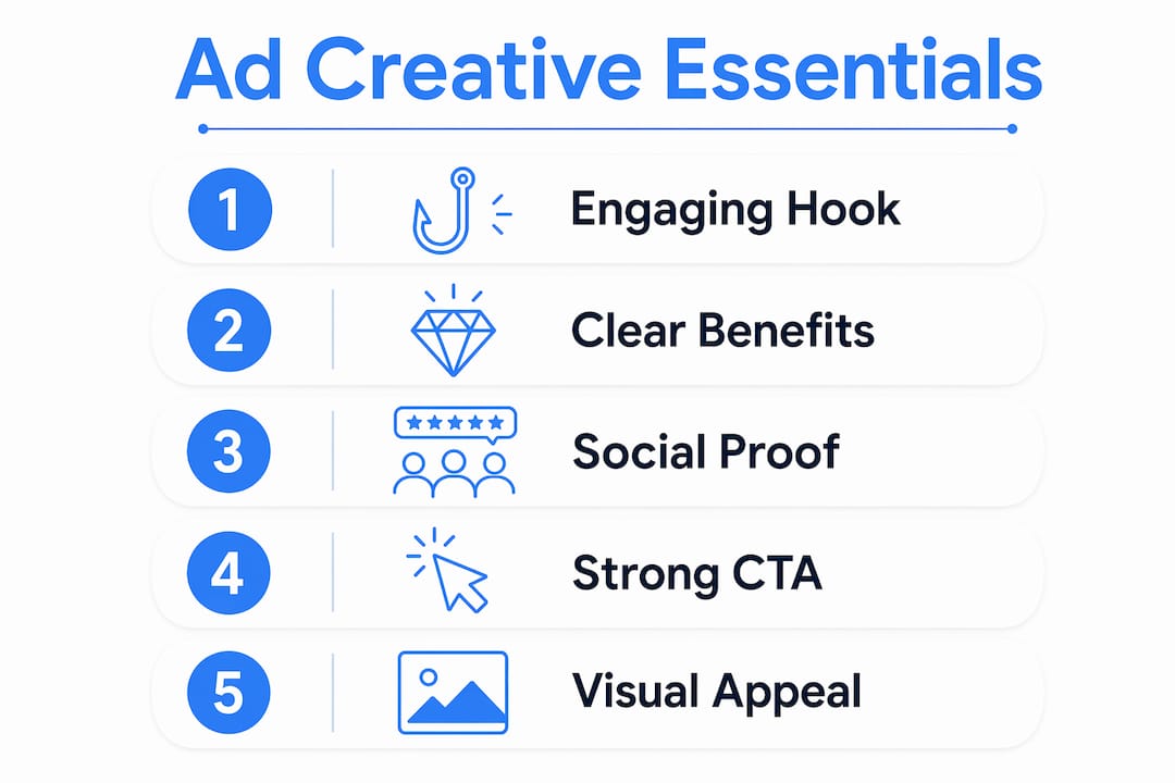 Infographic showing five core elements of effective ad creative
