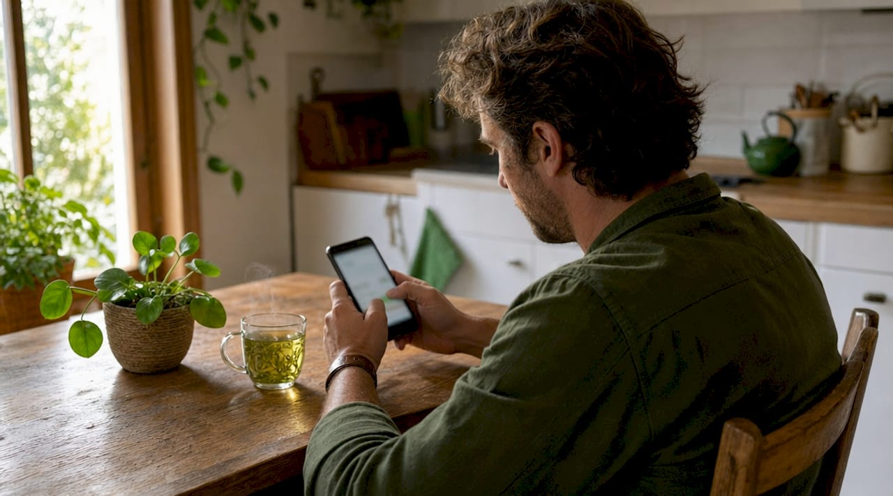 Mani che reggono uno smartphone con un modello di messaggio per comunicare con gli ospiti