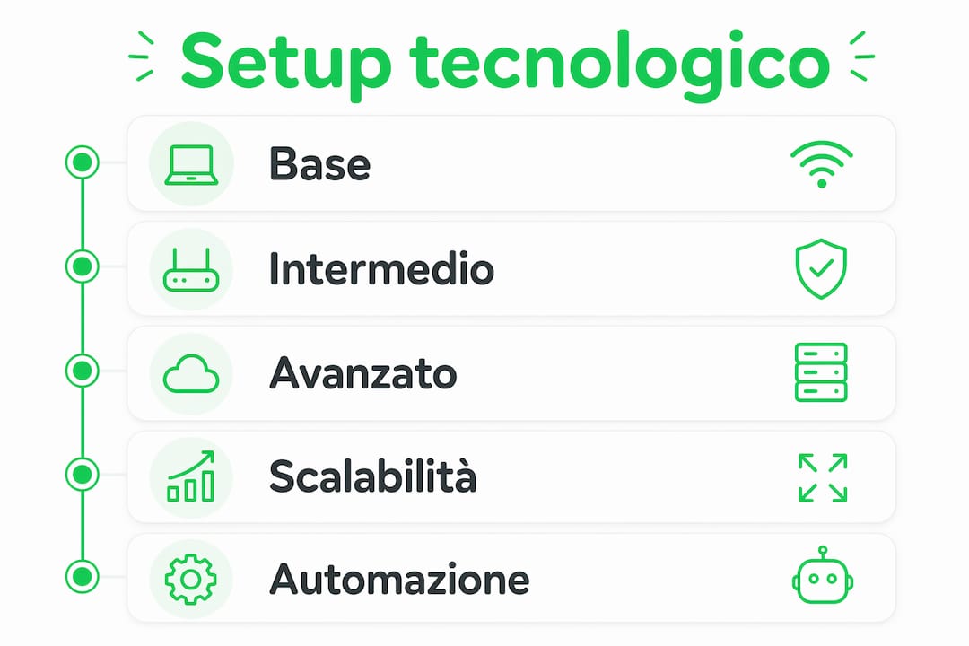Infografica verticale che illustra passo dopo passo come organizzare al meglio la tecnologia per la gestione degli affitti