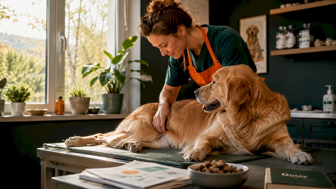 De dierenarts onderzoekt de hond om te kijken of hij last heeft van allergieën.