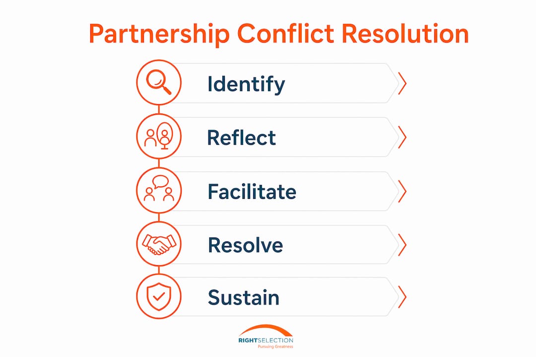 Infographic illustrating steps in partnership conflict resolution