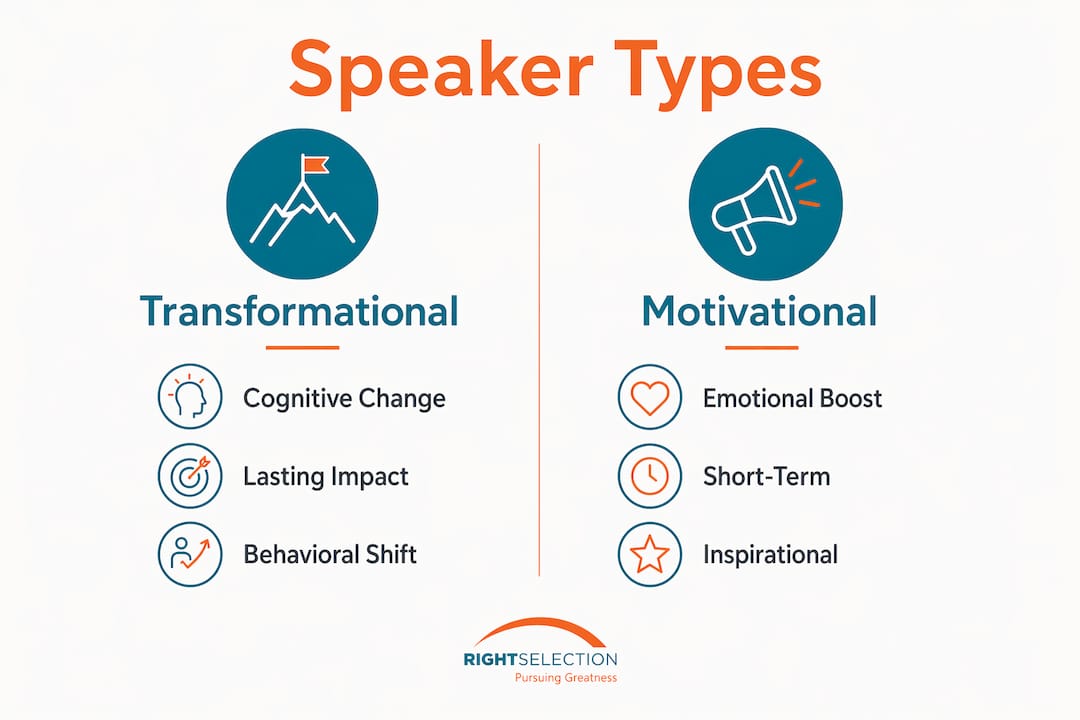 Infographic comparing transformational and motivational speakers