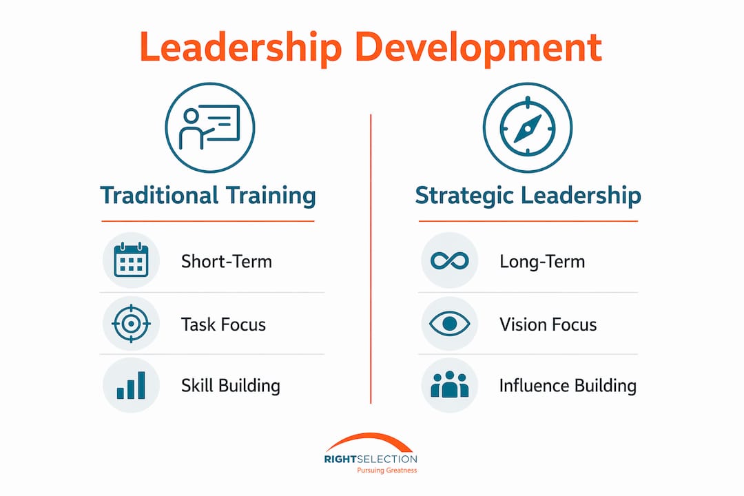 Infographic comparing traditional and strategic leadership development