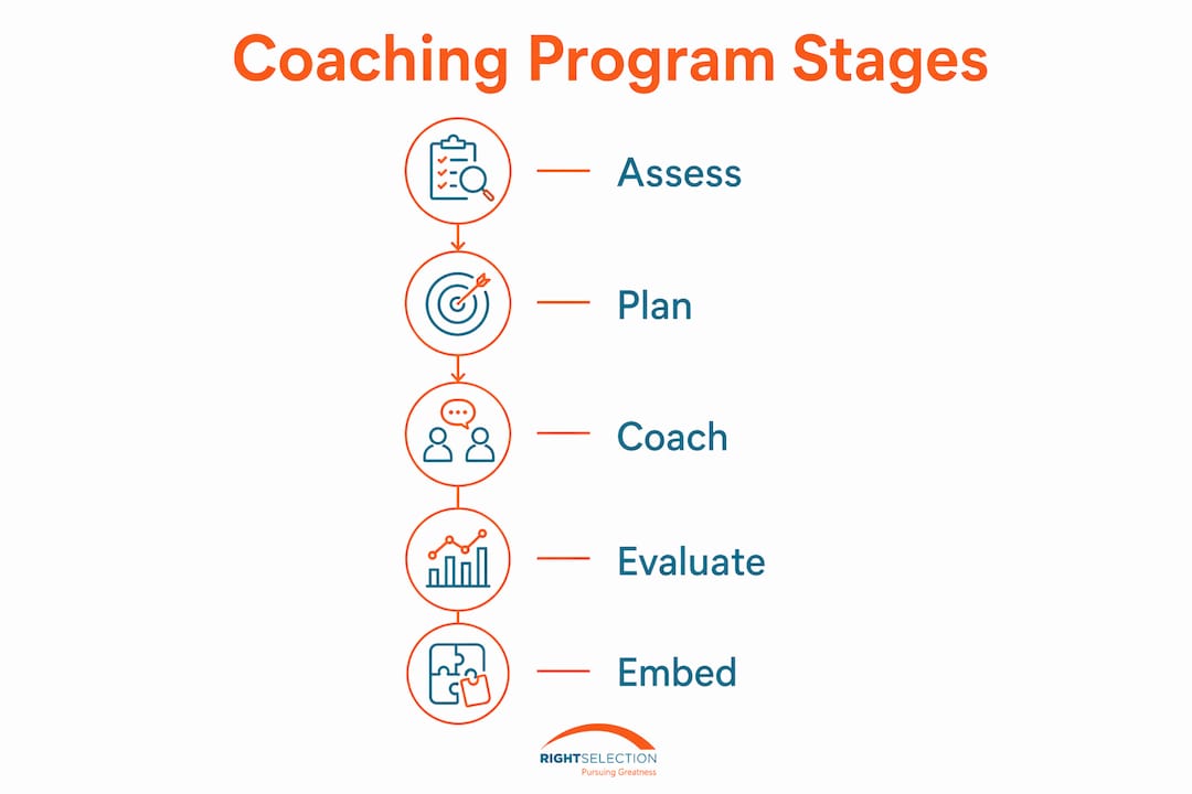 Infographic showing executive coaching program stages