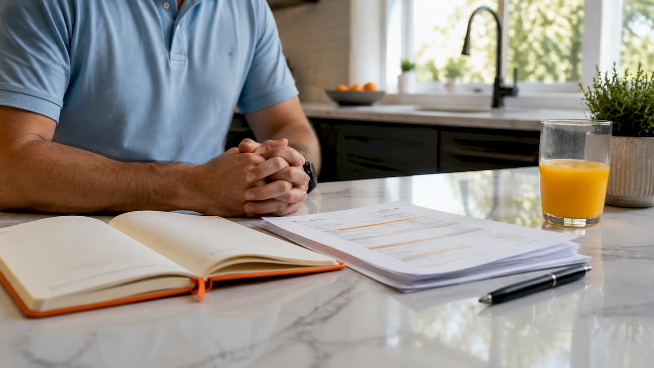 Hands with leadership training outcome documents on desk