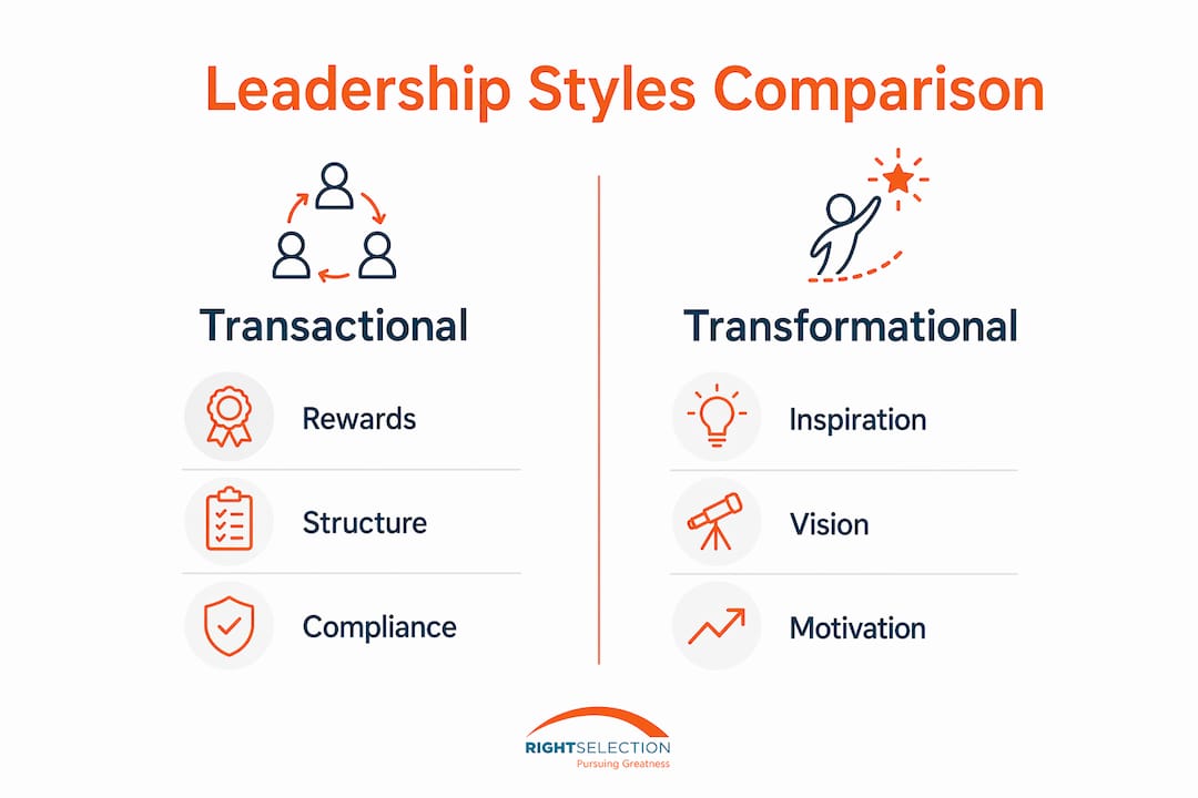 Infographic comparing transactional and transformational leadership