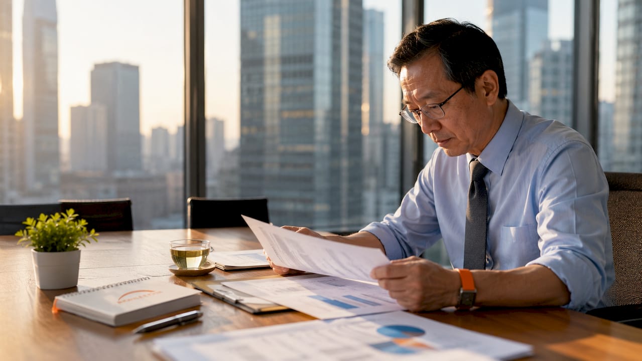 Senior executive reviewing strategic documents