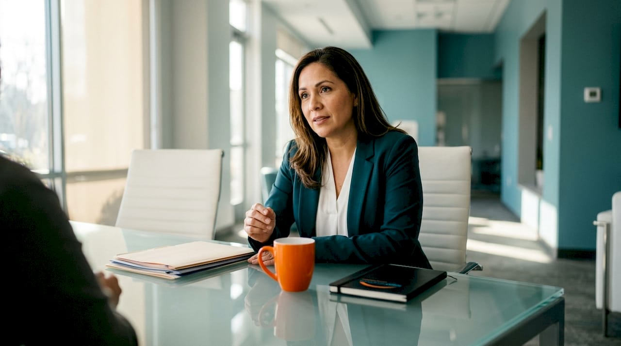 Manager giving one-on-one feedback to employee