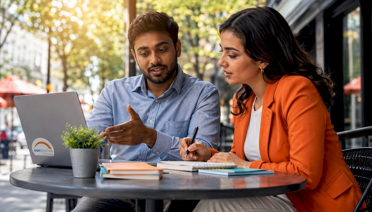 Colleagues discussing business networking options