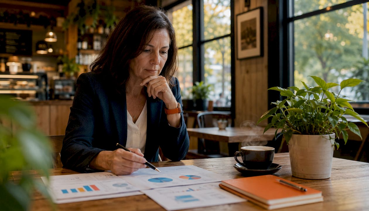 Manager reviewing engagement scores thoughtfully
