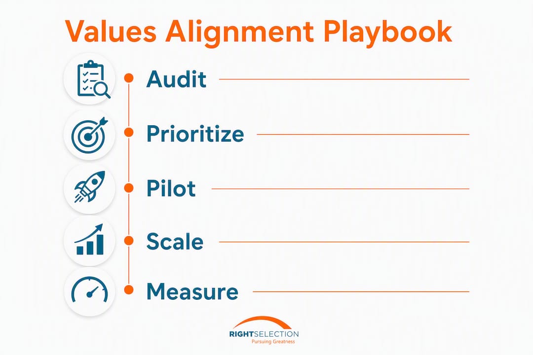 Infographic illustrating values alignment playbook steps