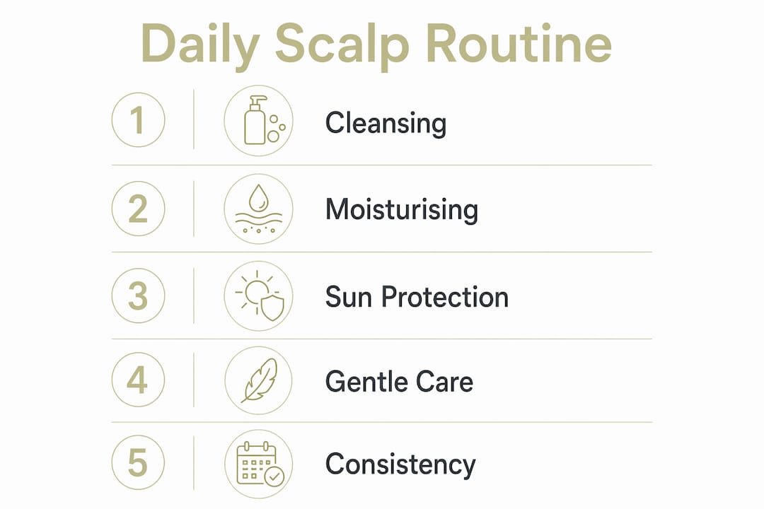 Infographic illustrating daily scalp care routine steps