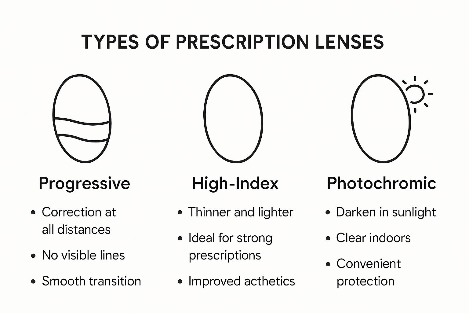 Infographic comparing prescription lens types and technologies.