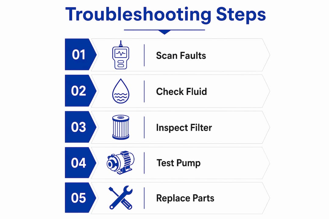 Infographic showing step-by-step Haldex noise troubleshooting
