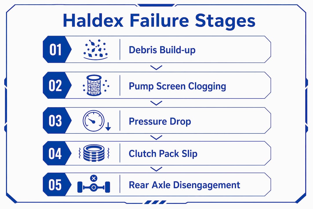Infographic illustrating stages of Haldex failure progression