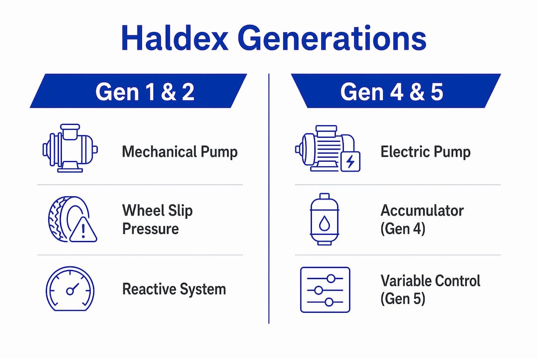 Infographic comparing Haldex generation pressure control methods