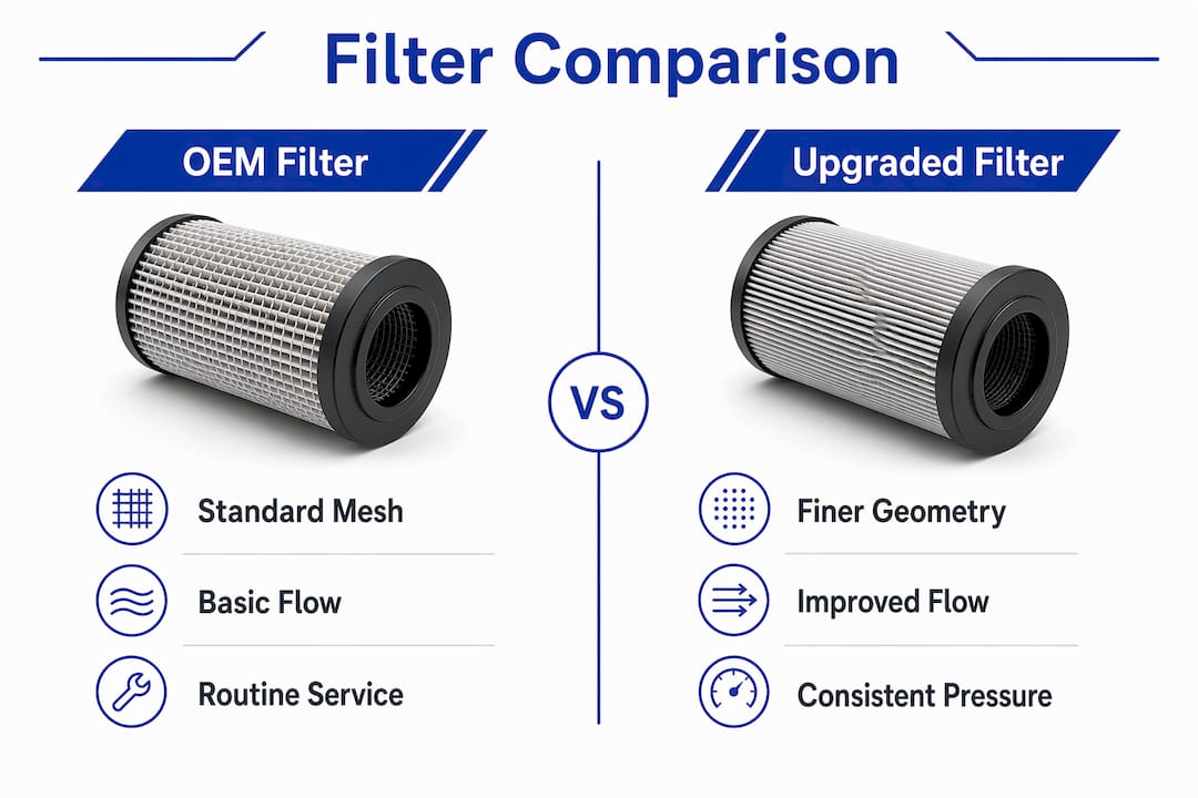 Infographic comparing OEM and upgraded Haldex filters