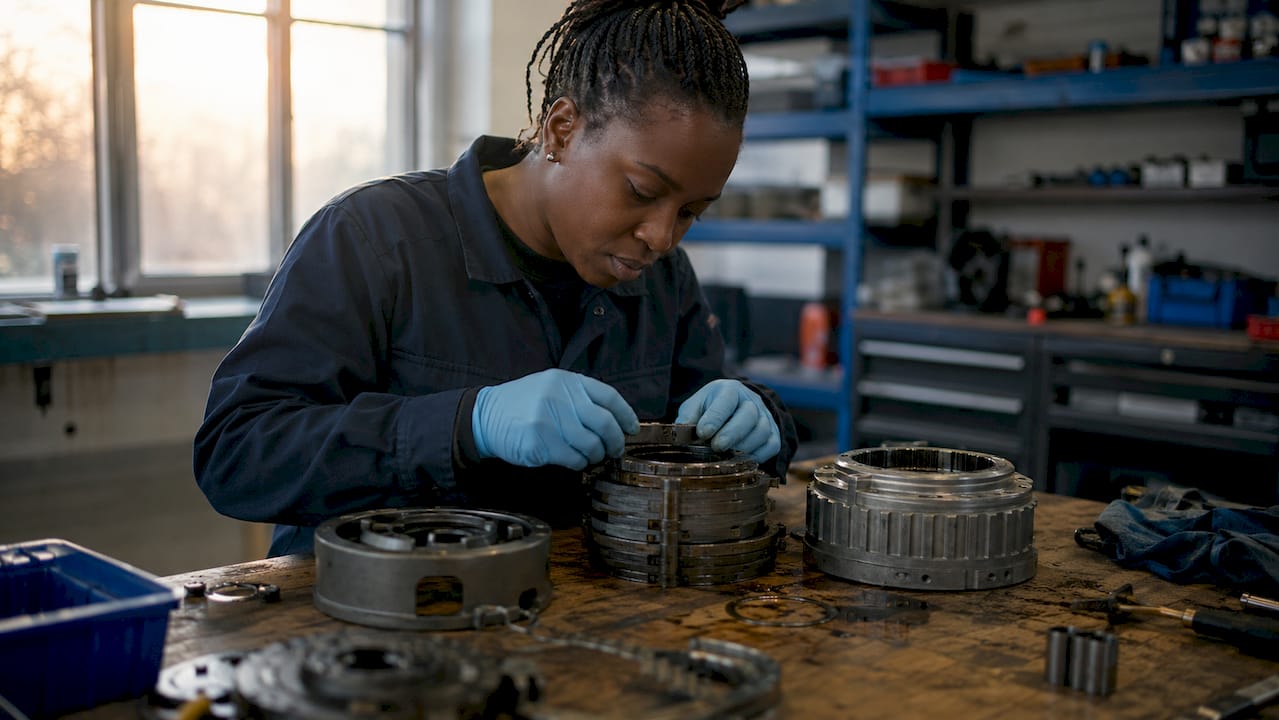 Technician handling Haldex wet clutch assembly