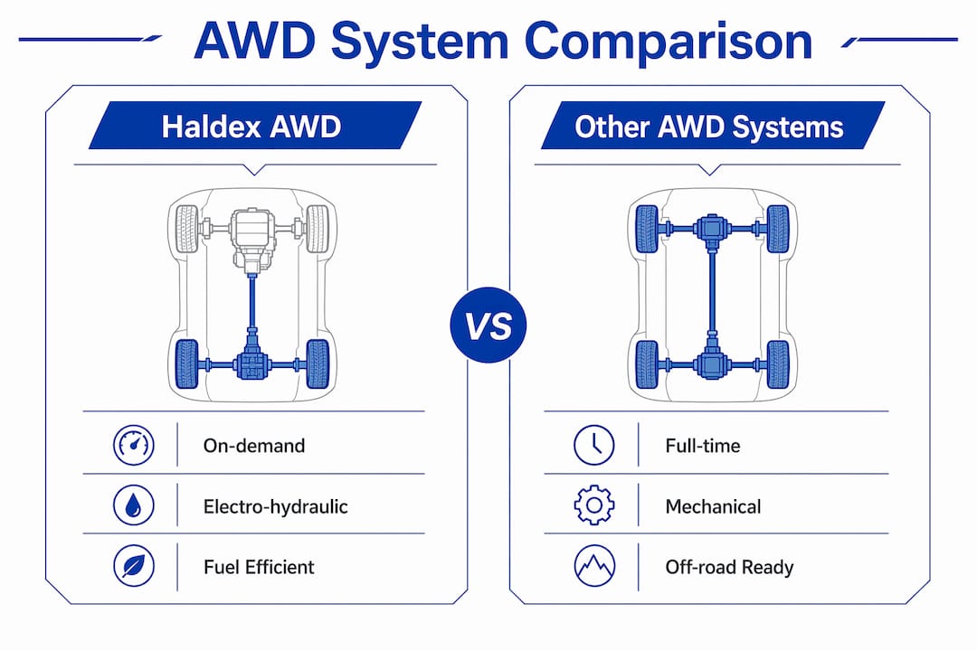 Infographic comparing Haldex AWD to other AWD systems
