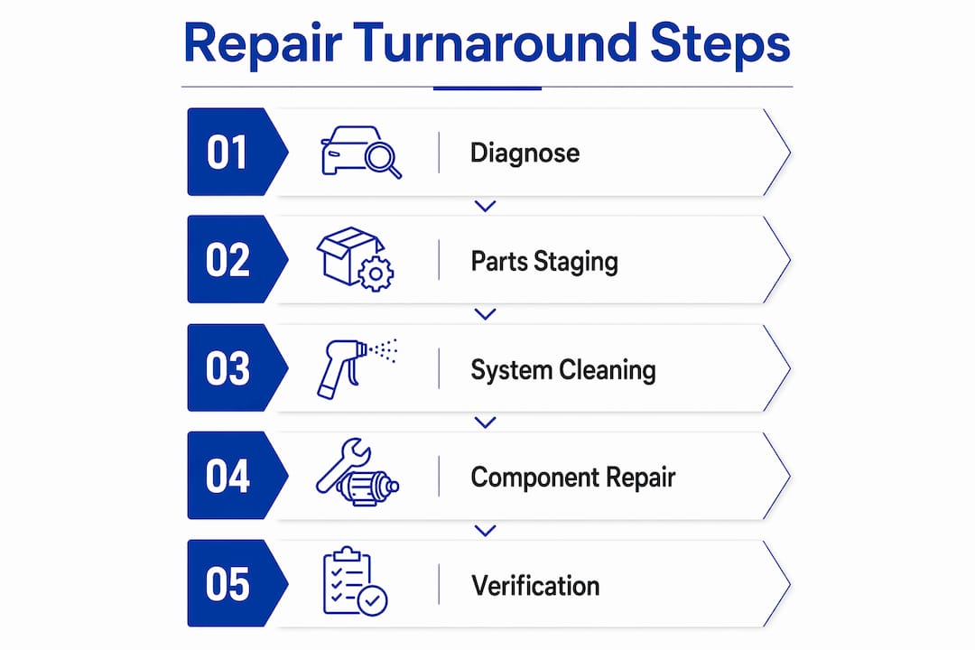 Infographic illustrating Haldex repair steps