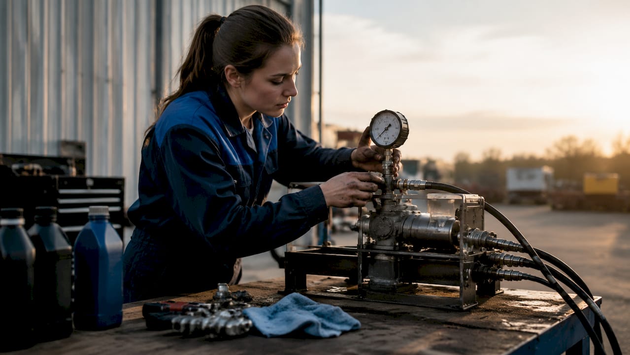 Mechanic testing hydraulic pressure on Haldex pump